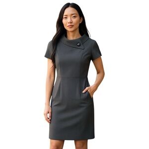 Tahari Arthur S Levine Rolled Collar Elegant Gray Women's Dress